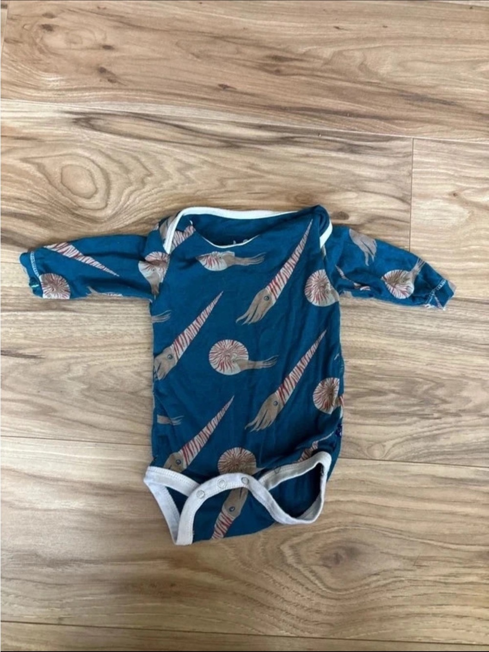 Kickee Pants Teal Nautical Squid and Shell Long-Sleeve One-Piece